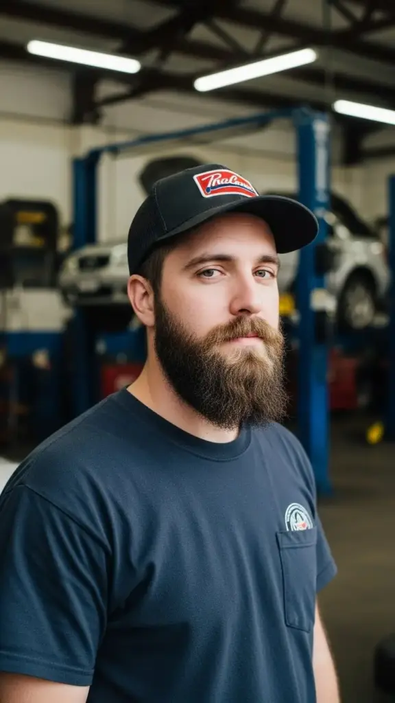Close up portrait of a man with The Squared Goatee beard style.
